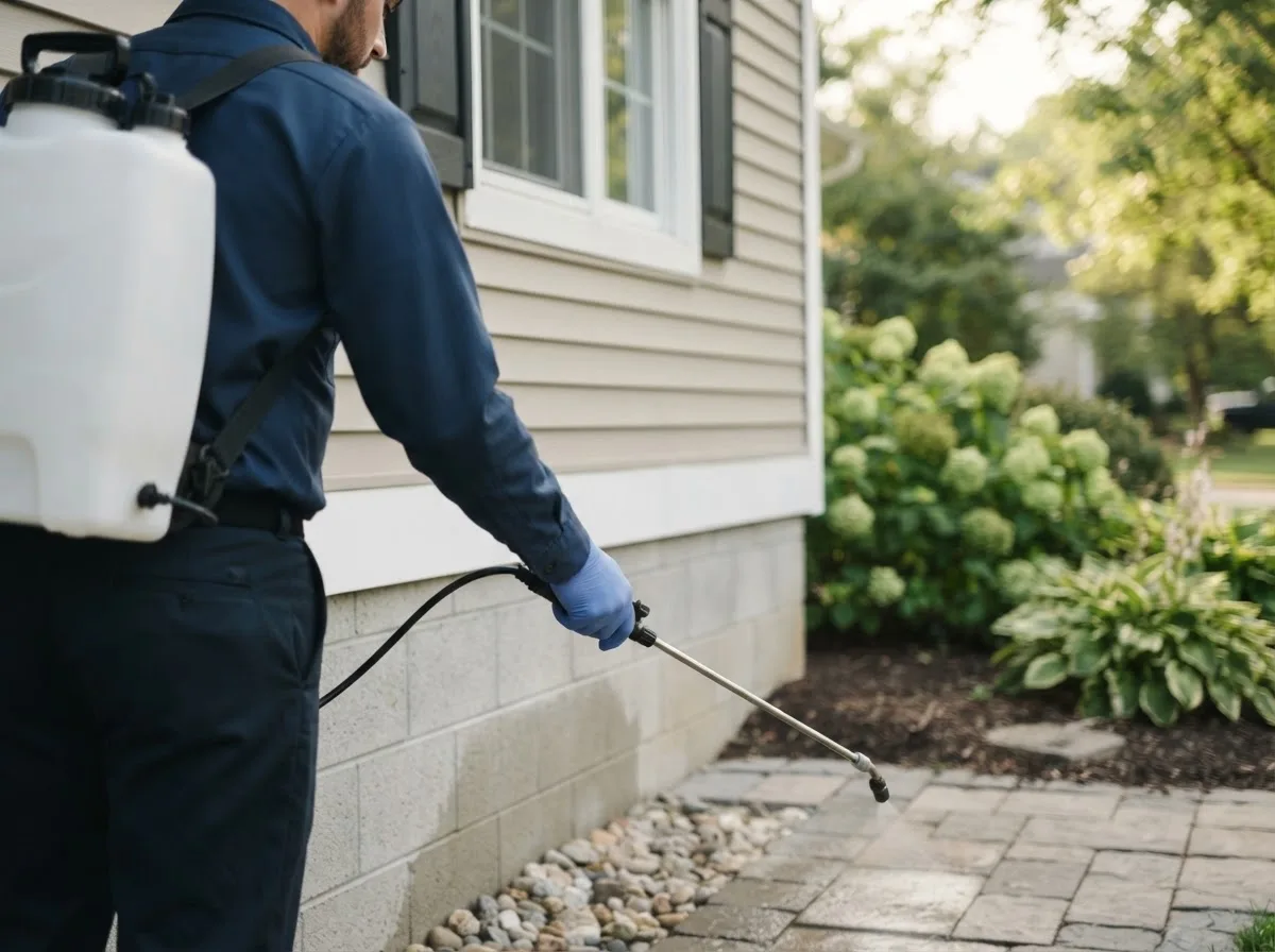 Pest control technician inspecting a home in Lenexa, KS